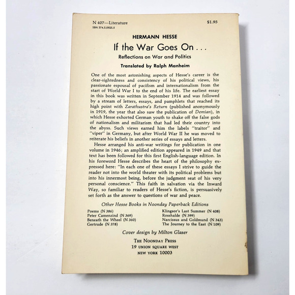 If The War Goes On Hermann Hesse Reflections On War Politics Essays Paperback - Picture 12 of 13